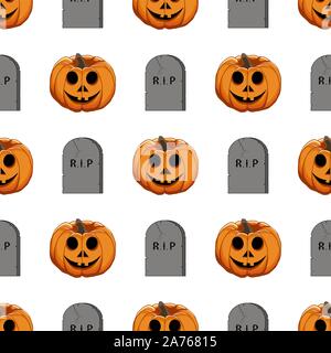 Illustration on theme big colored pattern Halloween, seamless orange pumpkin. Seamless pattern consisting of collection pumpkin, accessory at Hallowee Stock Vector