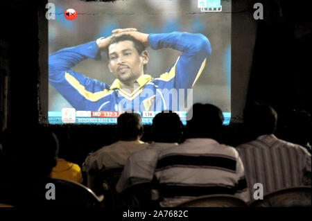 Mumbai; Maharashtra; India, Southeast Asia - People Watching 2011 Cricket World Cup Final of India–Sri Lanka Shown on Giant Screen at shivaji park Stock Photo