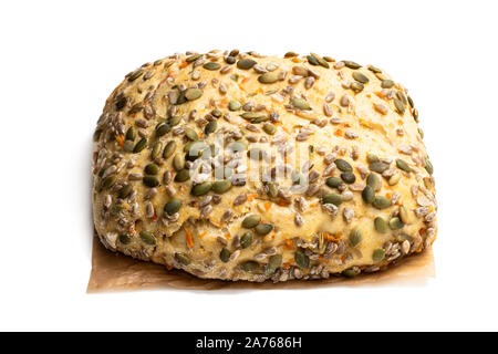 Seed  covered carrot bread bloomer loaf isolated on a white Stock Photo