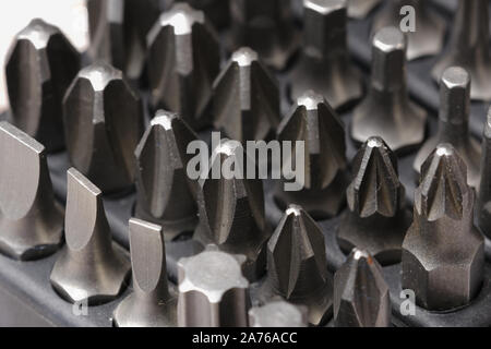 close up of a set of different types of screwdriver bits Stock Photo