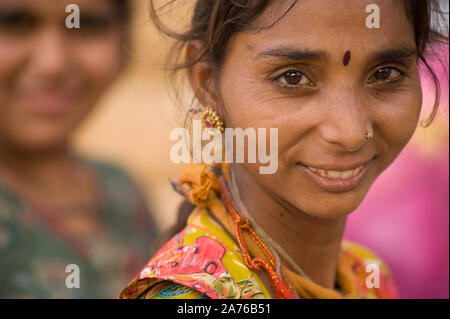 Jaisalmer, Rajasthan, India - August 17, 2011 - Smiling Indian woman from Rajasthan Stock Photo