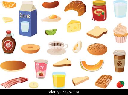 Vector illustration of various breakfast or brunch items Stock Vector