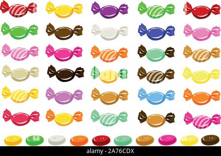 Vector illustration of various card or soft candies wrapped in colorful wrappers Stock Vector