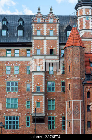 Renaissance brick build House of the Society of Naturalists with distinctive multistorey oriel at Long Riverside in Gdansk, Poland Stock Photo