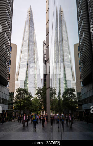 Reflections of the Shard in a window at More London Riverside on the Southbank in London, England UK Stock Photo