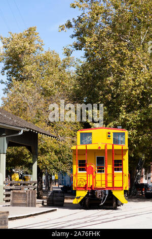 Union Pacific caboose #25256 at the California State Railroad Museum. Old Town, Sacramento, State capital of California, United States of America. Stock Photo