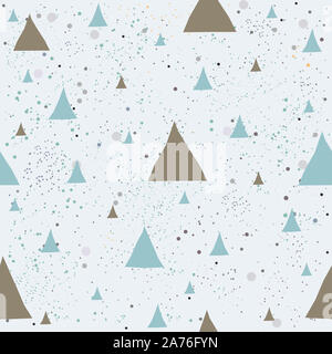 Cute Pattern with Golden triangles with pastel blue stripes. beige background with tiny dots.Hand Drawn Design. Stock Photo