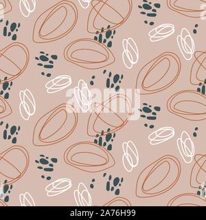 Circle abstract shapes seamless pattern. Beige brown repeat background for wrap, textile and print design. Stock Vector