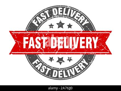 fast delivery round stamp with red ribbon. fast delivery Stock Vector