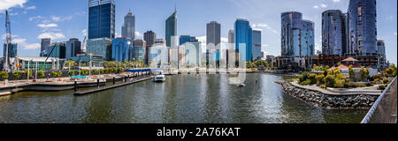 Panoramic view of Elizabeth Quay and The Central Business District in Perth, Australia on 24 October 2019