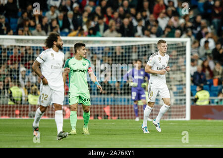 Estadio Santiago Bernabeu, Madrid, Spain. 30th Oct, 2019. La Liga Football, Real Madrid versus Leganes; Toni Kroos (Real Madrid) celebrates his goal which made it 2-0 in the 8th minute - Editorial Use Credit: Action Plus Sports/Alamy Live News Stock Photo