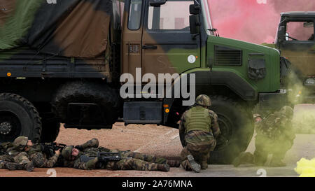 Hundreds of French reservists take part in Vezinet anti-terror attack drill, Riorges, Loire, France Stock Photo