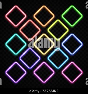 Colorful square neon frames set. Vintage rhombus. Stock Vector
