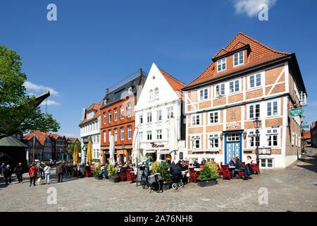 Historical merchants' and warehouses, Hanseatic harbour, fish market, Stade, Lower Saxony, Germany Stock Photo