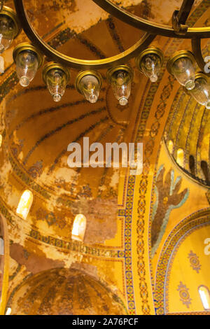 Detail from the lighting inside Ayasofia or Hagia Sofia in Sultanahmet, Istanbul, Turkey, taken from the upper gallery. Built in 537 AD as a church, i Stock Photo