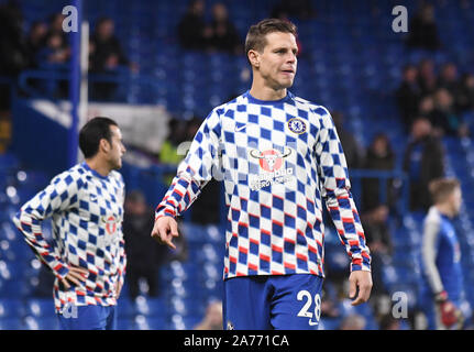 LONDON, ENGLAND - DECEMBER 8, 2018: Cesar Azpilicueta of Chelsea pictured prior to the 2018/19 Premier League game between Chelsea FC and Manchester City at Stamford Bridge. Stock Photo