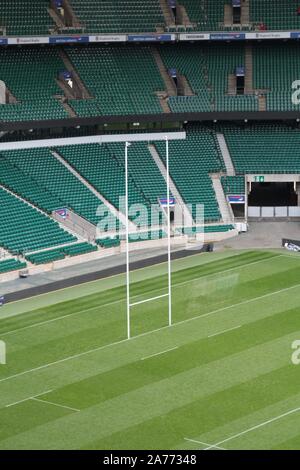 Twickenham stadium North Stand, goal and seats Stock Photo