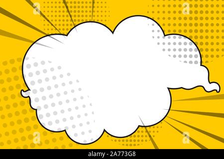 Comic speech bubble with dot and explosion sign elements. Blank cloud or bubble for speech on yellow background. Stock Vector