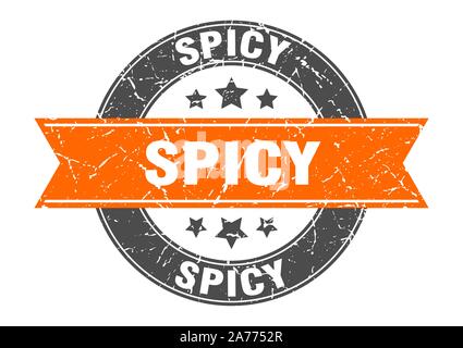 spicy round stamp with orange ribbon. spicy Stock Vector