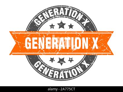 generation x round stamp with orange ribbon. generation x Stock Vector