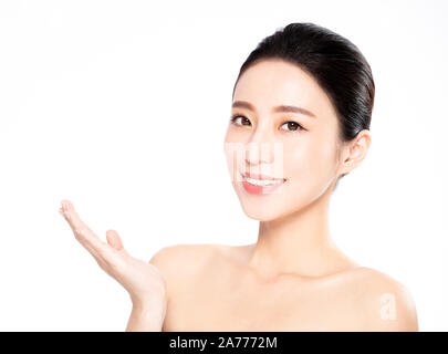 Beautiful face of young woman with clean fresh skin Stock Photo