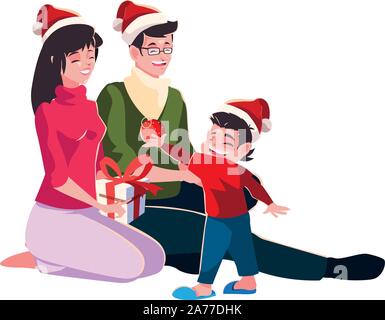 Family with santas hat design, Merry christmas season decoration card invitation celebration and holiday theme Vector illustration Stock Vector