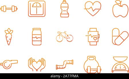 sport gym fitness icons set gradient line vector illustration Stock Vector