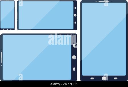 Tablet computers and smartphones flat icons collection Stock Vector