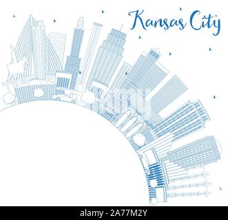 Outline Kansas City Missouri Skyline with Blue Buildings and Copy Space. Vector Illustration. Business Travel and Tourism Concept. Stock Vector