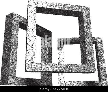 Retro rectangular frames with dotwork shadows Stock Vector