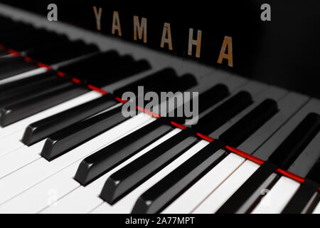 Singapore-03 MAR 2018: YAMAHA brand piano keyboard closeup view background Stock Photo