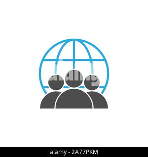 Global user, businessman icon. Vector illustration, flat design Stock Vector