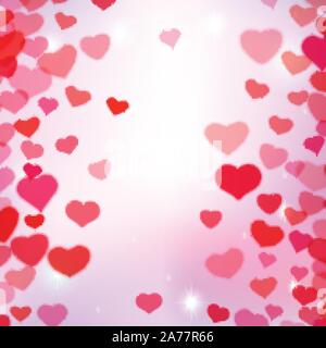 Valentines Day background with scattered blurred tender hearts Stock Vector