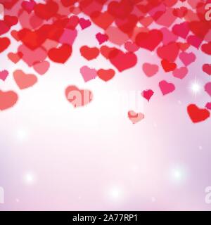 Valentines Day background with scattered blurred tender hearts Stock Vector