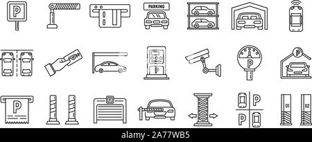 Underground parking garage icons set. Outline set of underground parking garage vector icons for web design isolated on white background Stock Vector