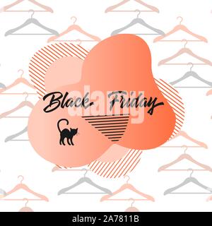 Seamless pattern with hangers and inscription Black Friday. Sale background. Price reduction advert. Purchase. Discount promo layout. Advertising. Des Stock Vector