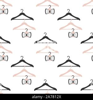 Vector seamless pattern with clothes hangers. Dry cleaning and laundry service. Black friday, big sale, discount. Organization of storage in a wardrob Stock Vector