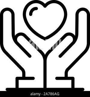 Hands keep heart icon, outline style Stock Vector