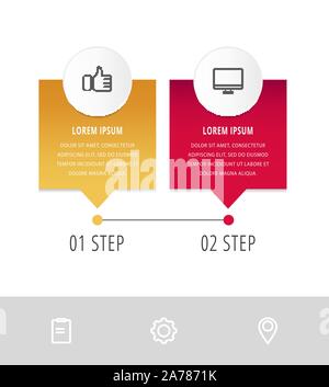 Vector modern infographic flat template pin for two paper label, diagram, graph, presentation. Business concept with 2 options and marks. Blank space Stock Vector