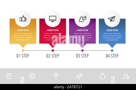 Vector modern infographic flat template pin for four paper label, diagram, graph, presentation. Business concept with 4 options and marks. Blank space Stock Vector