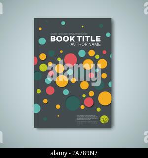 Modern dark Vector abstract brochure / book / flyer design template with color circles Stock Vector