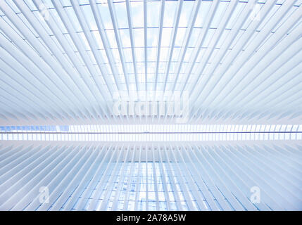 The interior of the Oculus, the landmark building for the New York's Port Authority Transportation Hub, at the World Trade Center Stock Photo