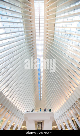 The interior of the Oculus, the landmark building for the New York's Port Authority Transportation Hub, at the World Trade Center Stock Photo