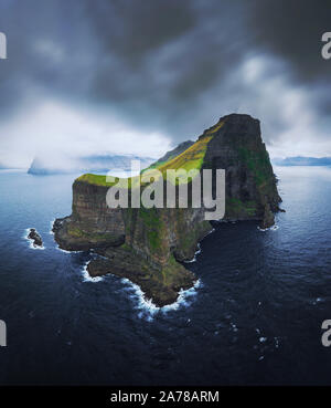 Aerial panorama of massive cliffs of Kalsoy on Faroe Islands Stock Photo