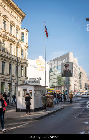 Checkpoint Charlie which was a boundary crossing point between East and West Berlin during the Cold War Stock Photo