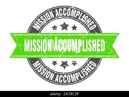 mission accomplished round stamp with green ribbon. mission accomplished Stock Vector