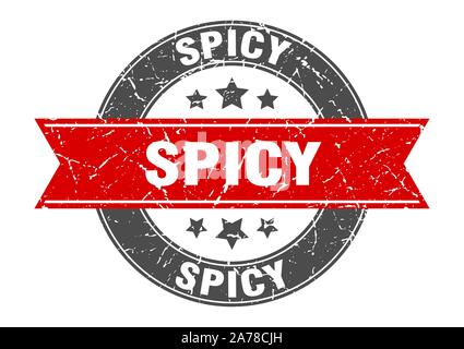 spicy round stamp with red ribbon. spicy Stock Vector