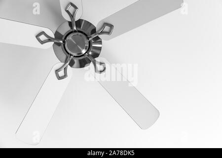 Close Up Of A White Ceiling Fan Or Electric Loft Fan Fitted On The