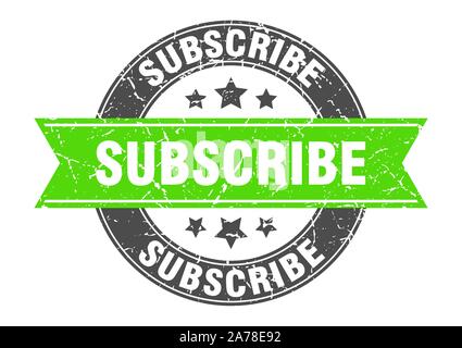 subscribe round stamp with green ribbon. subscribe Stock Vector