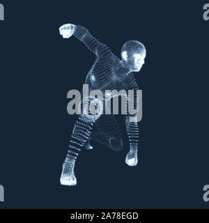 Athlete at Starting Position Ready to Start a Race. Runner Ready for Sports Exercise. Human Body Wire Model. Sport Symbol. 3d Vector Illustration. Stock Vector